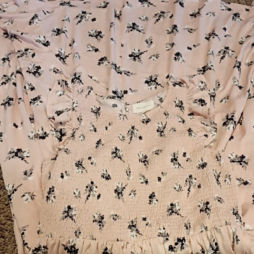 Smocked Floral Blush Pink Maxi Dress Sz L